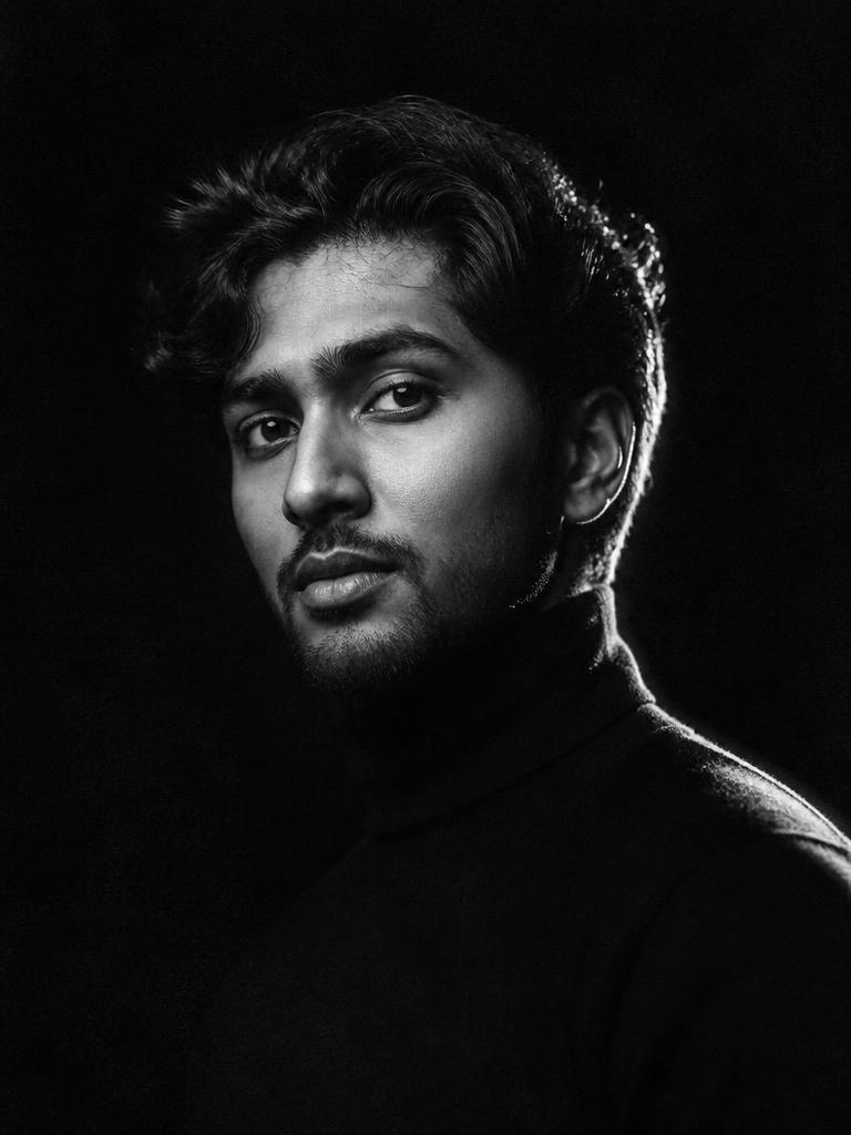 Editorial portrait of a professional in a dark turtleneck